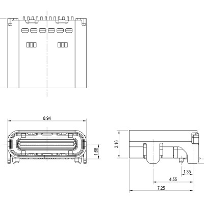 Type C Receptacle 24PIN Dual SMT CH 1.68' />